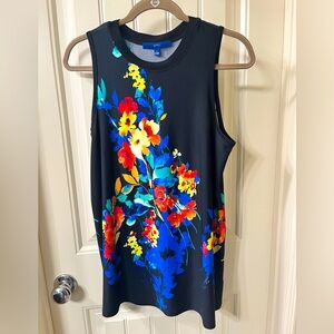 Floral Sleeveless Top - Black with Multicolor Design